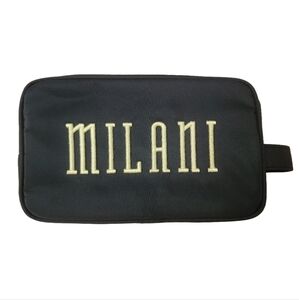 Milani makeup bag travel pouch black nylon gold embroidered